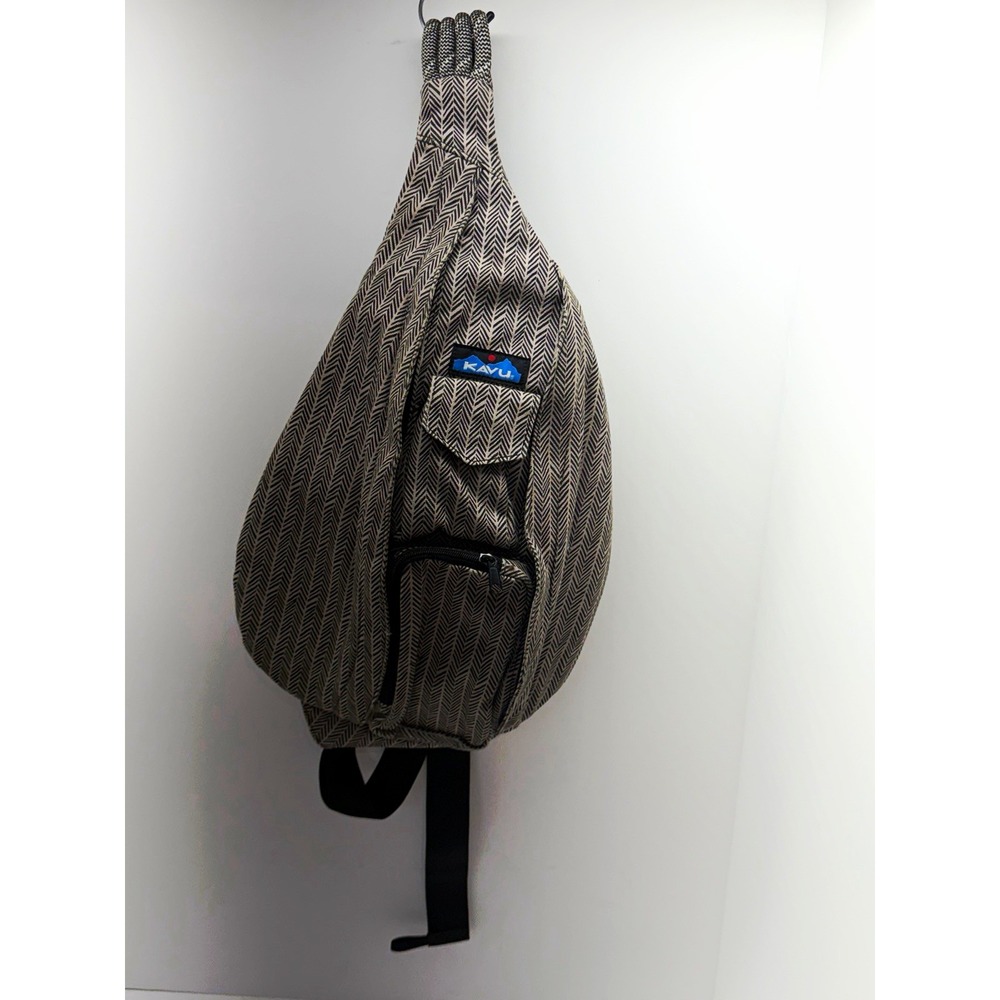 KAVU Gray Herringbone Sling Bag Zip Closure, Adjustable Strap, 3 Pockets